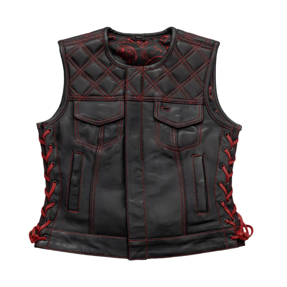 Benish Women’s Quilted Motorcycle Leather Vest | Demastic USA - Demastic