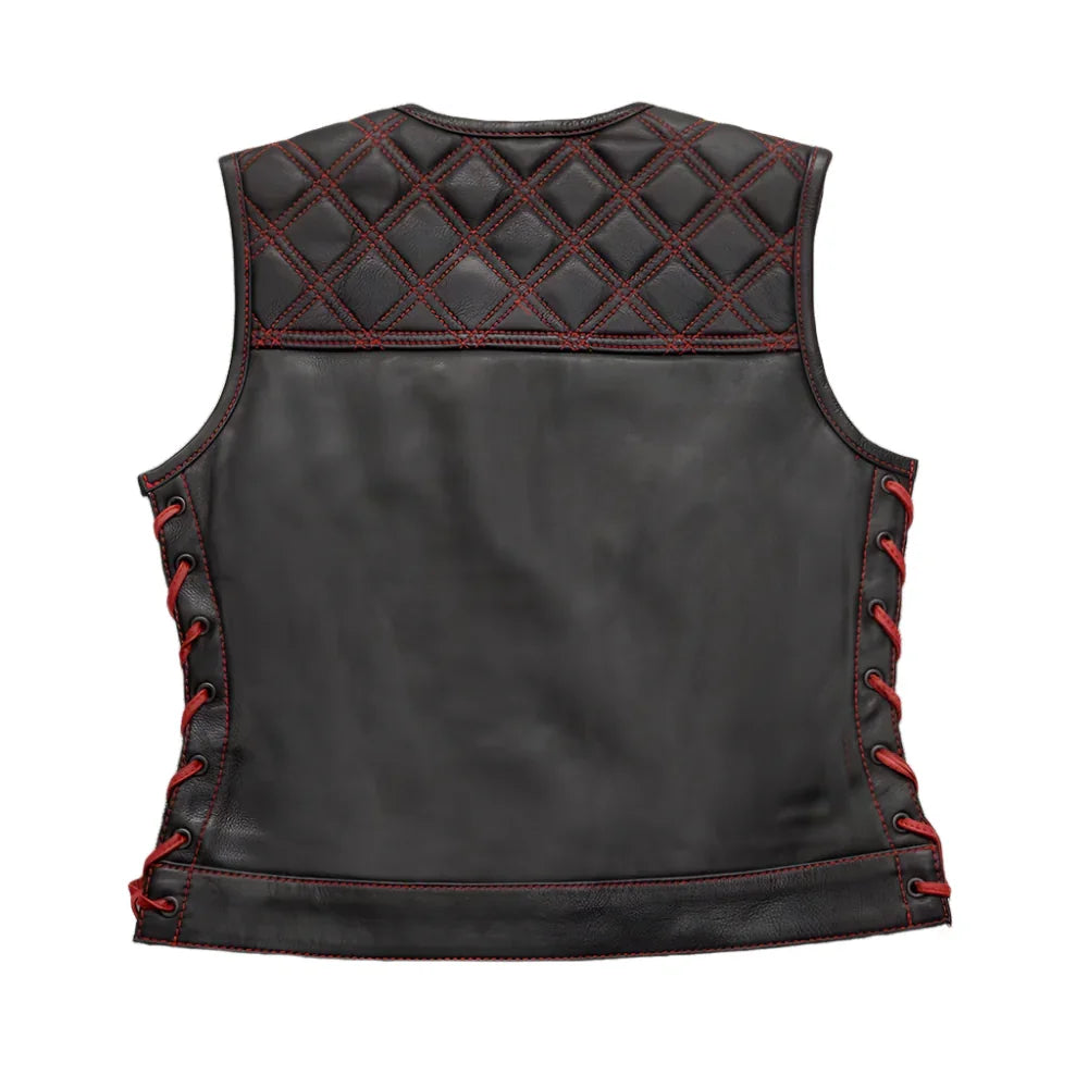 Benish Women’s Quilted Motorcycle Leather Vest | Demastic USA - Demastic