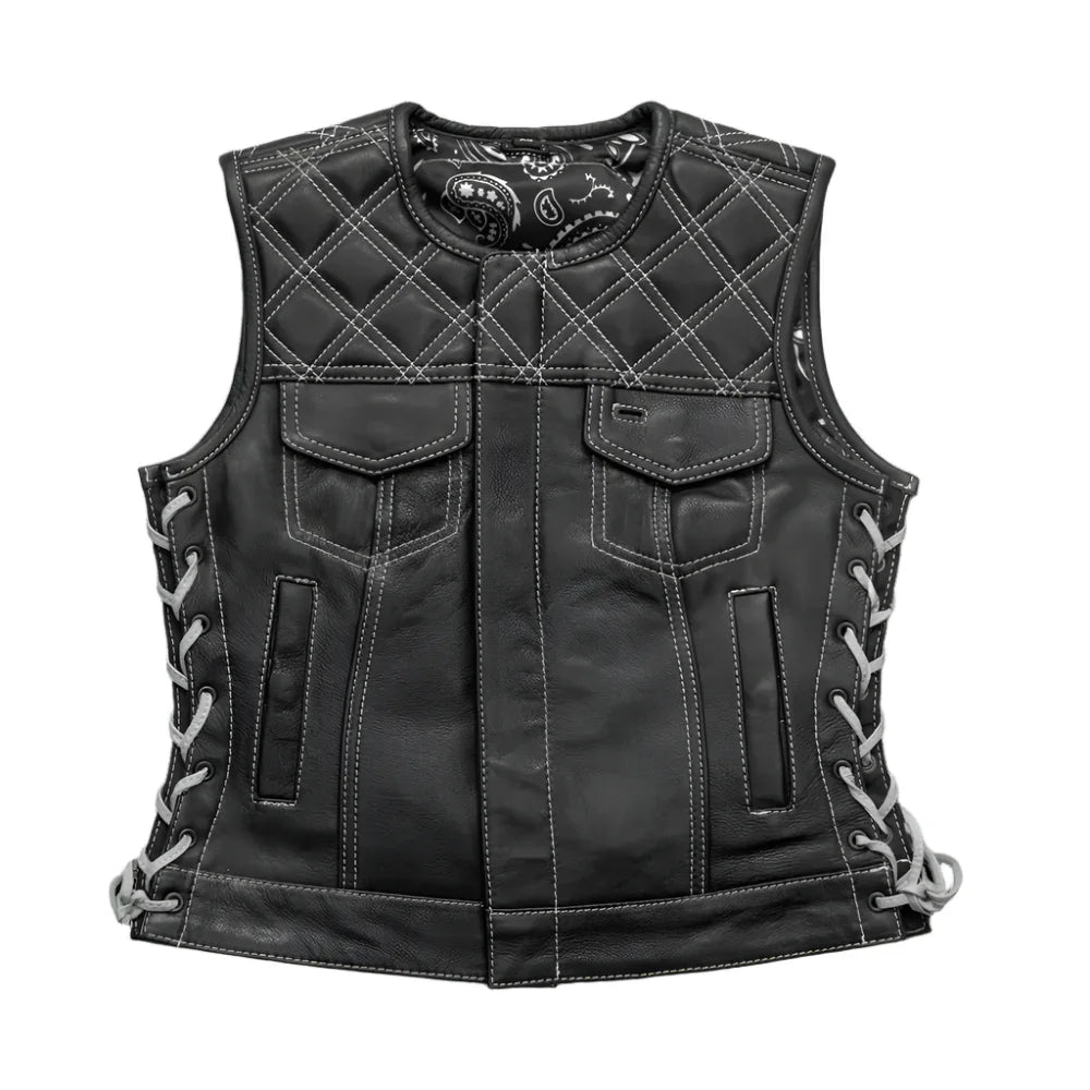 Benish Women’s Quilted Motorcycle Leather Vest | Demastic USA - Demastic