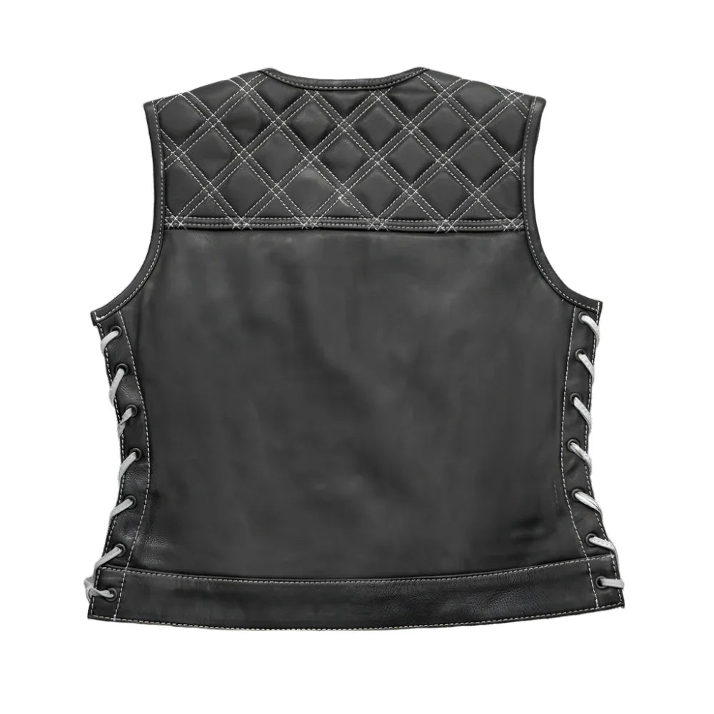 Benish Women’s Quilted Motorcycle Leather Vest | Demastic USA - Demastic