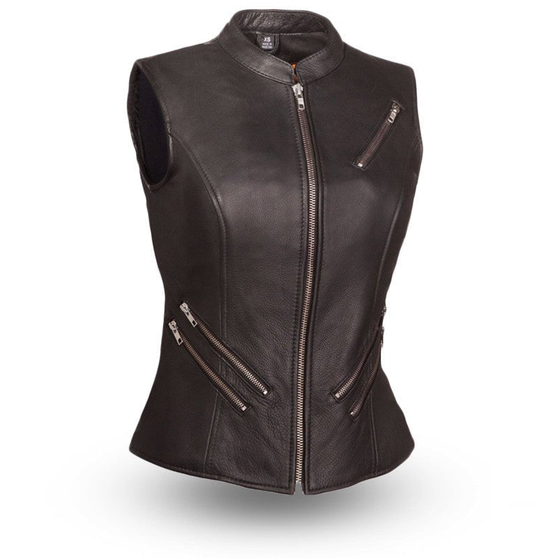Faye Women's Motorcycle Leather Vest | Demastic USA - Demastic