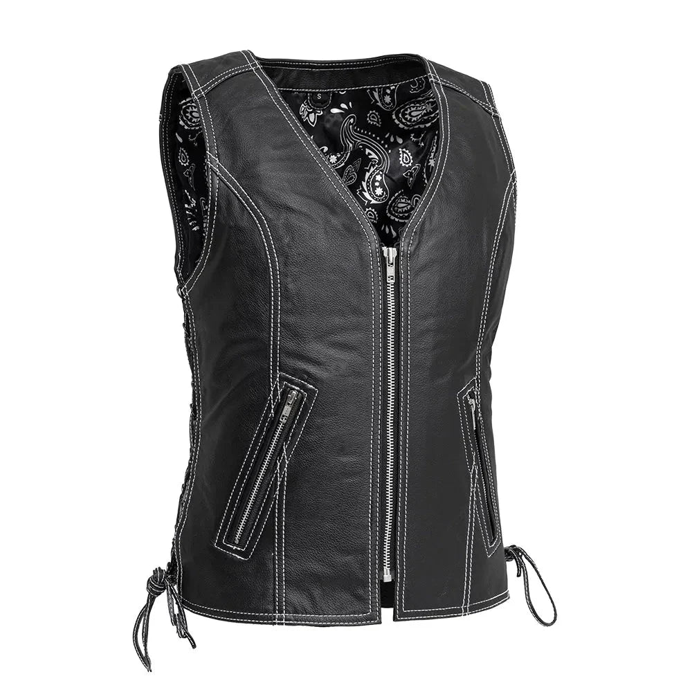 Cecil Women's Motorcycle Leather Vest Black | Demastic USA - Demastic