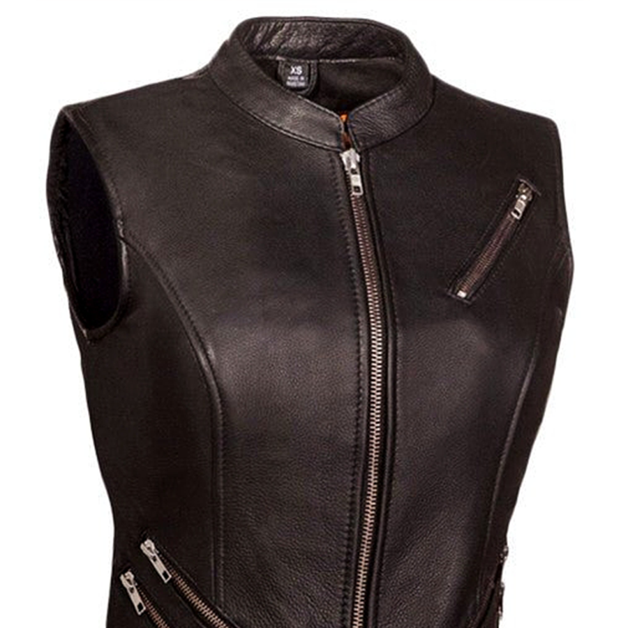 Faye Women's Motorcycle Leather Vest | Demastic USA - Demastic