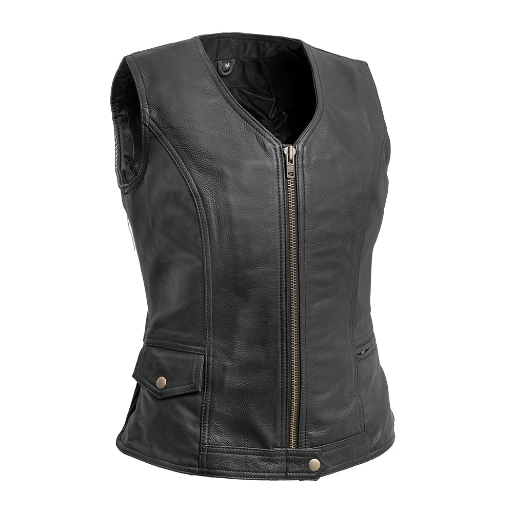 Laura Women's Motorcycle Leather Vest | Demastic USA - Demastic