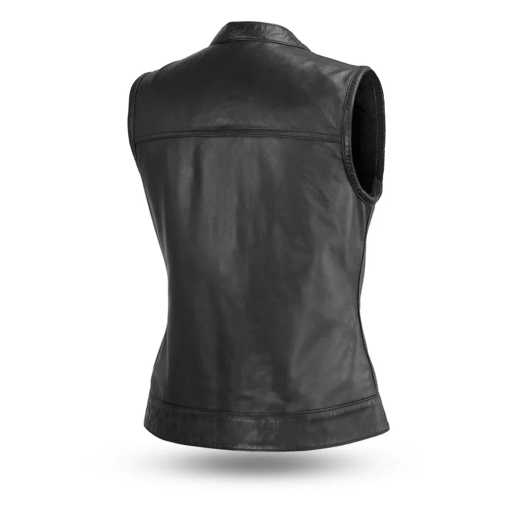 Linda Women's Premium Motorcycle Leather Vest | Demastic USA - Demastic