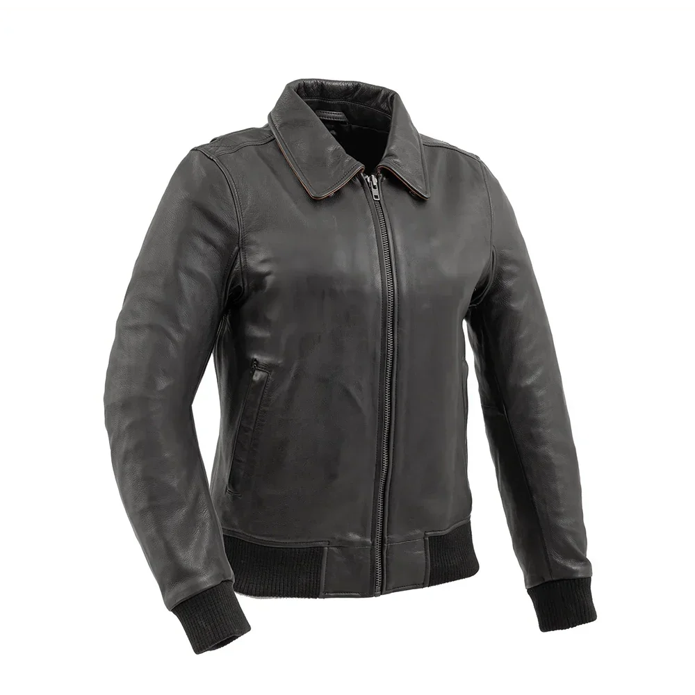 Sophia Women's Moto Bomber Leather Jacket | Demastic USA - Demastic