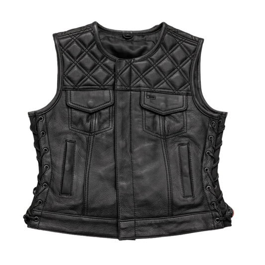 Benish - Women’s Quilted Motorcycle Leather Vest | Sleek Diamond Stitch Design
