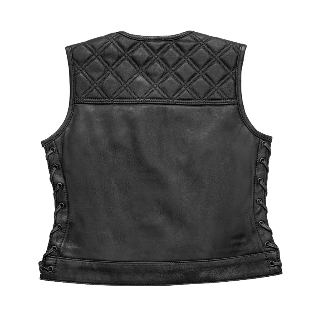 Benish - Women’s Quilted Motorcycle Leather Vest | Sleek Diamond Stitch Design