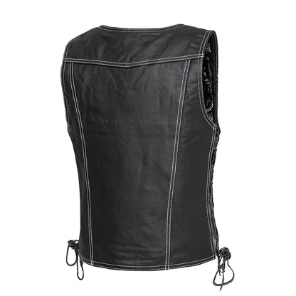Cecil Women's Motorcycle Leather Vest Black | Demastic USA - Demastic