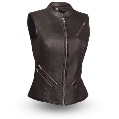 Faye Women's Motorcycle Leather Vest | Demastic USA - Demastic