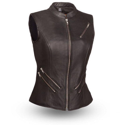 Faye Women's Motorcycle Leather Vest | Demastic USA - Demastic