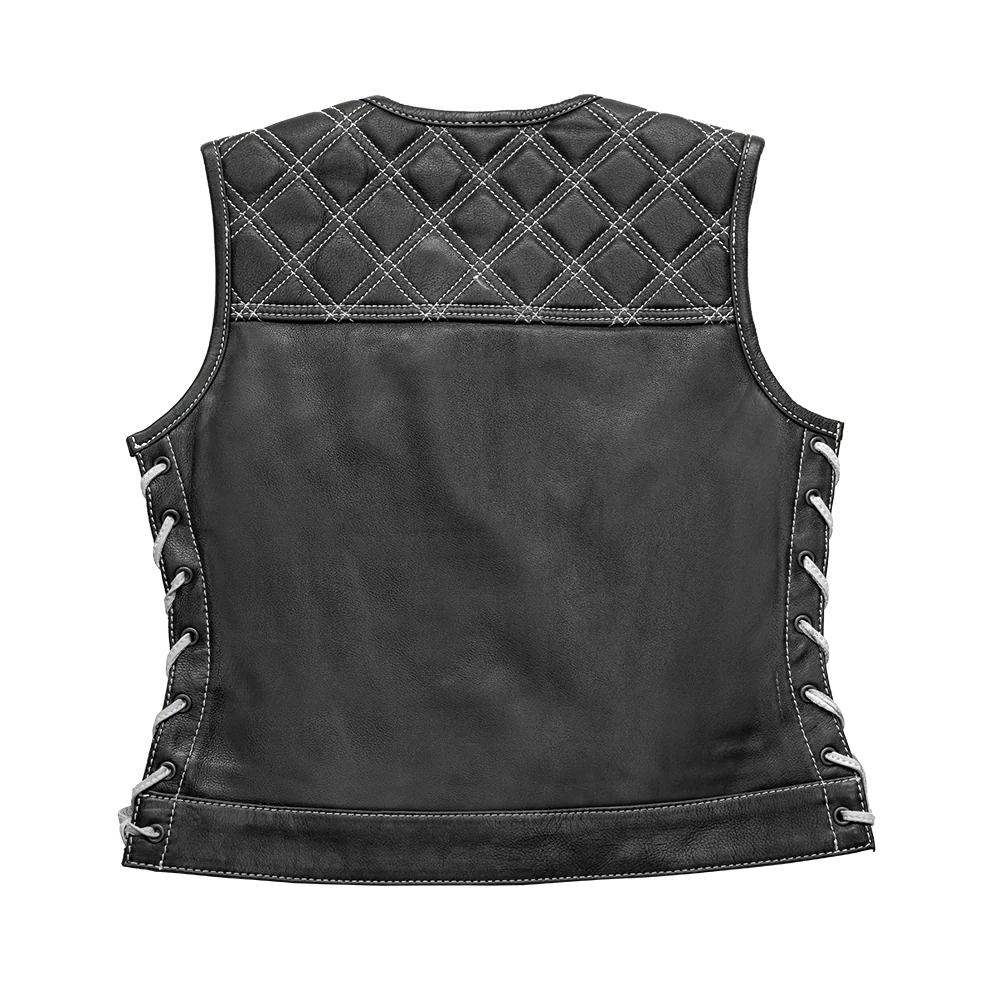 Benish - Women’s Quilted Motorcycle Leather Vest | Sleek Diamond Stitch Design