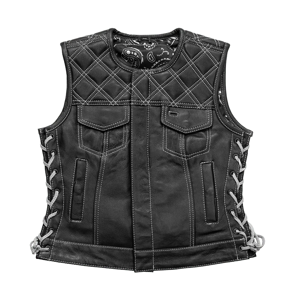 Benish - Women’s Quilted Motorcycle Leather Vest | Sleek Diamond Stitch Design