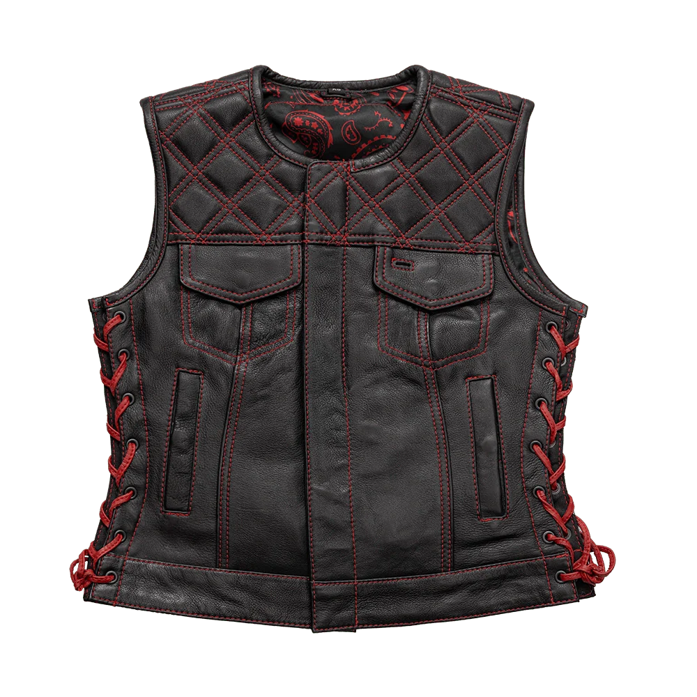 Benish - Women’s Quilted Motorcycle Leather Vest | Sleek Diamond Stitch Design