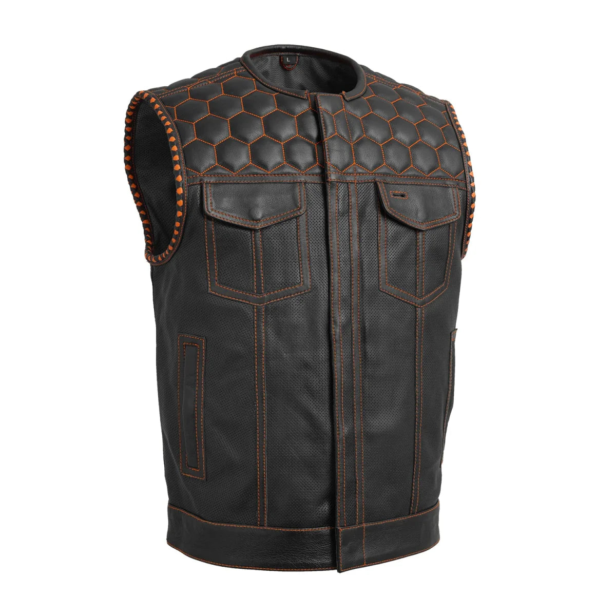 Wasp Perforated Men's Leather Motorcycle Vest | Club Style Design