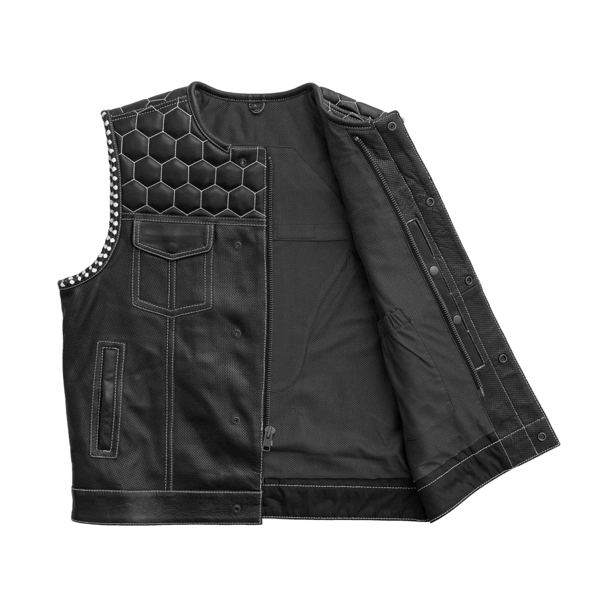 Wasp Perforated Men's Leather Motorcycle Vest | Club Style Design