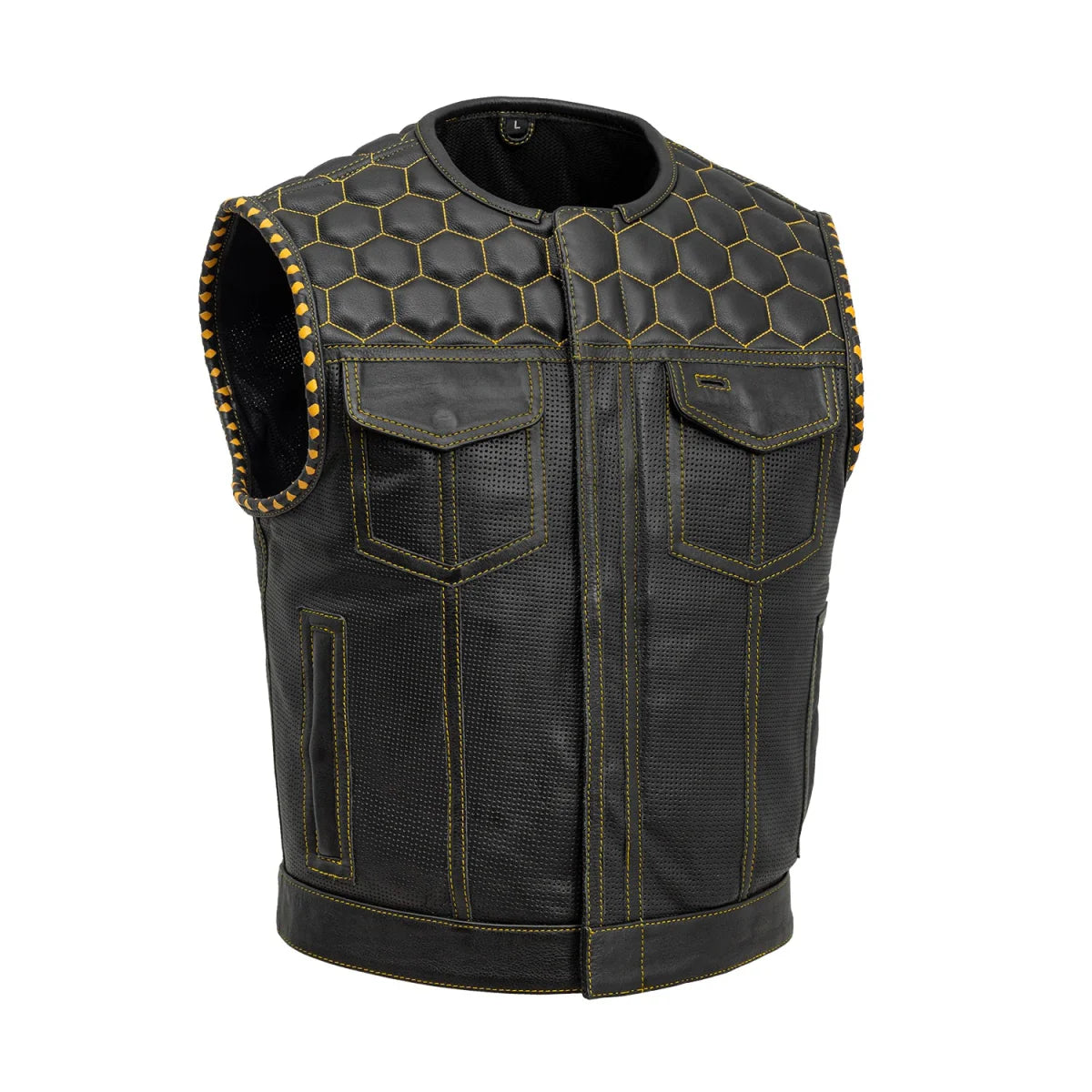 Cozier Wasp Perforated Men's Club Style Leather Vest | Lightweight & Durable Motorcycle Gear