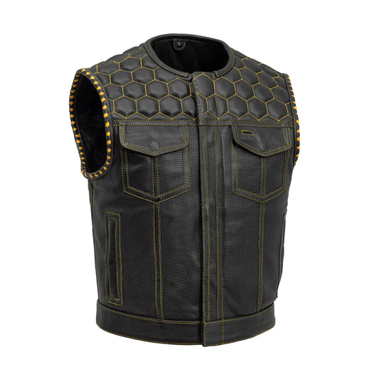 Cozier Wasp Perforated Men's Club Style Leather Vest | Lightweight & Durable Motorcycle Gear